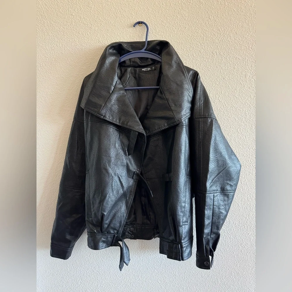 Nasty Gal oversized moto jacket faux leather